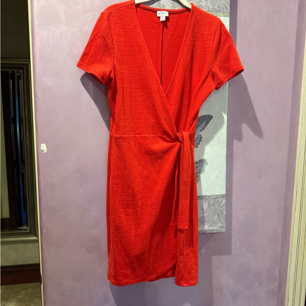 J. Crew Red Wrap Tie Front Mini Dress